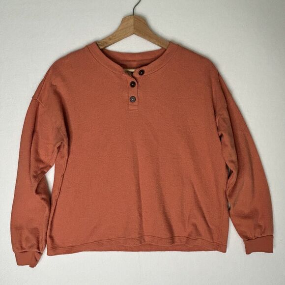 Madewell Tops - Madewell Henley Boxy Sweater Oversized Dropped Shoulder Cropped Orange